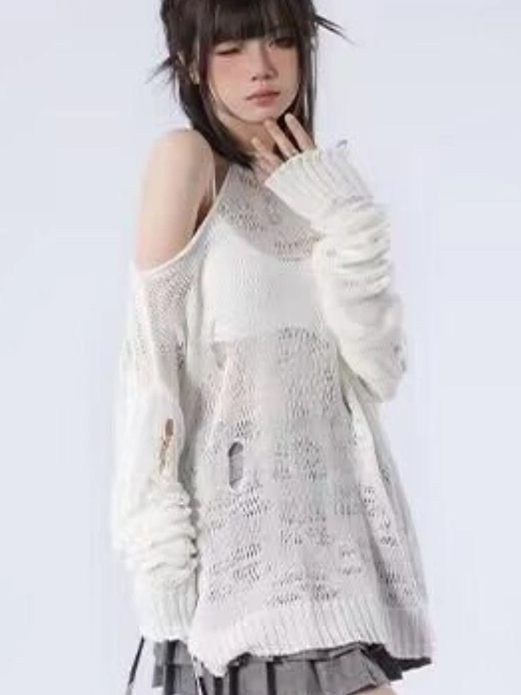 Women's Off-Shoulder Sweater – Korean Streetwear Style