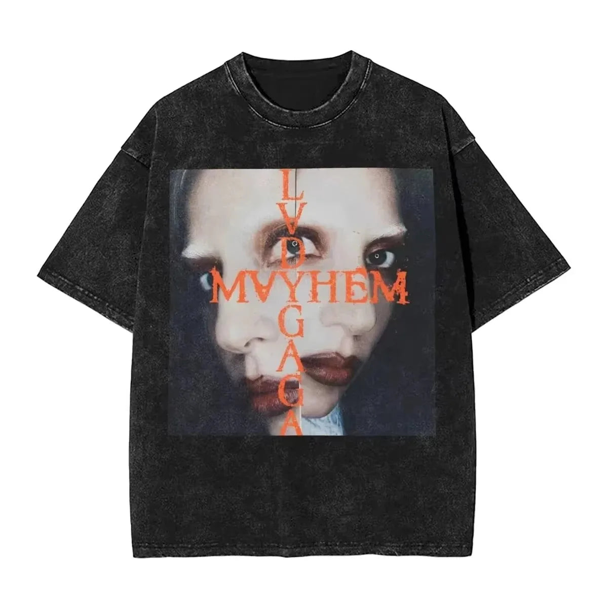 Lady Gaga Vintage Washed T-Shirt Mayhem Sleeve Print Hip Hop Vintage High Street Streetwear Unisex Harajuku Style Top T-shirt