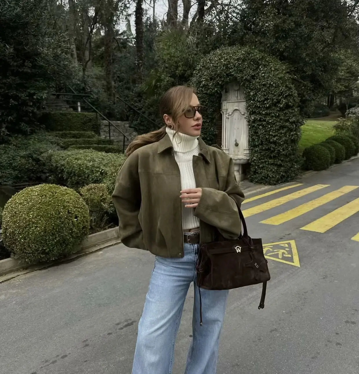 Women's Bomber Jacket – Suede Zip-Up Long Sleeves with Pockets | Streetwear Style