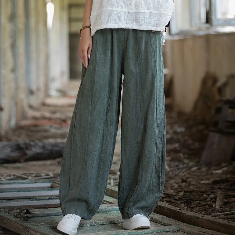 LANMREM Casual Cotton Linen Lantern Pants Women Elastic High Waist Solid Color Versatile Trousers 2025 Spring New 2Z2136