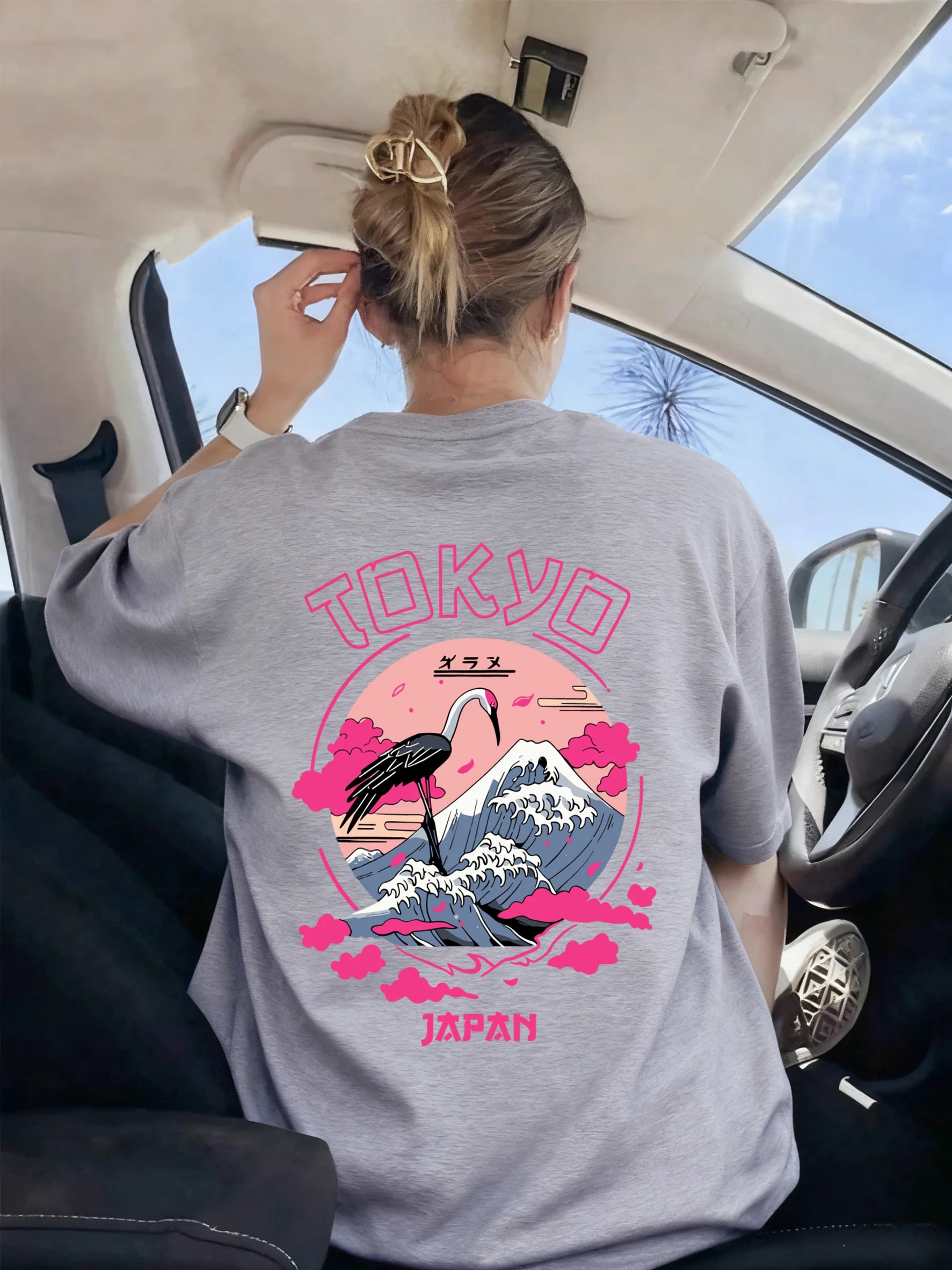 Tokyo Japan Crane Waves Prints Women T-Shirt Trendy Crewneck Tee Shirts Hip Hop Summer Clothes Y2K Woman Soft Short Sleeve