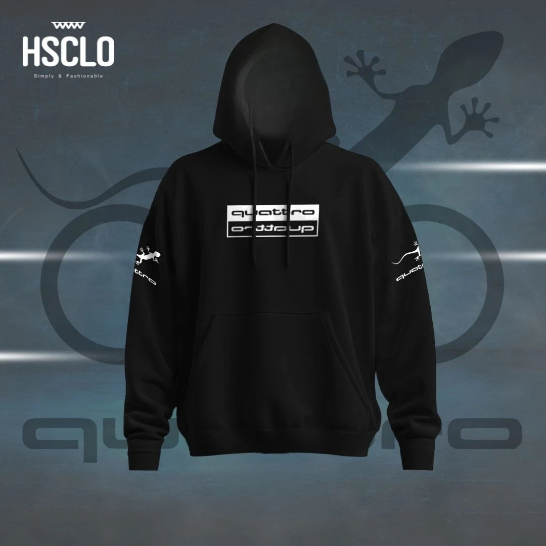 Hoodie Audi Quattro Noir - Sweat Polaire Manches Longues Unisexe