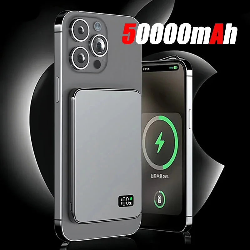For IPHONE Ultra-thin 500000mAh Mobile Power Bank MagSafe Magnetic Wireless Fast Charging Portable Electronic Display For iPhone