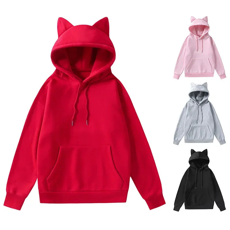 Spring And Autumn New Style Foreign Trade Women's Cat's Ears (Steamed Cat-Ear Shaped Bread) Design Hooded Fleece Sweater Fashion