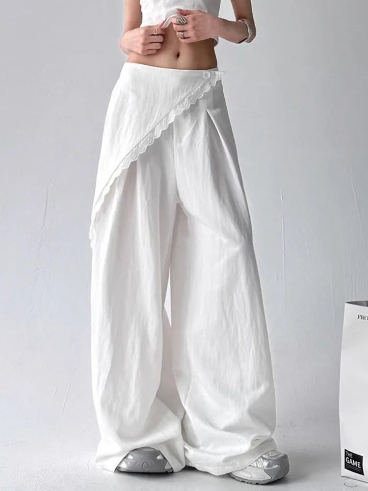 High-waisted straight-leg trousers – Two-piece lace effect