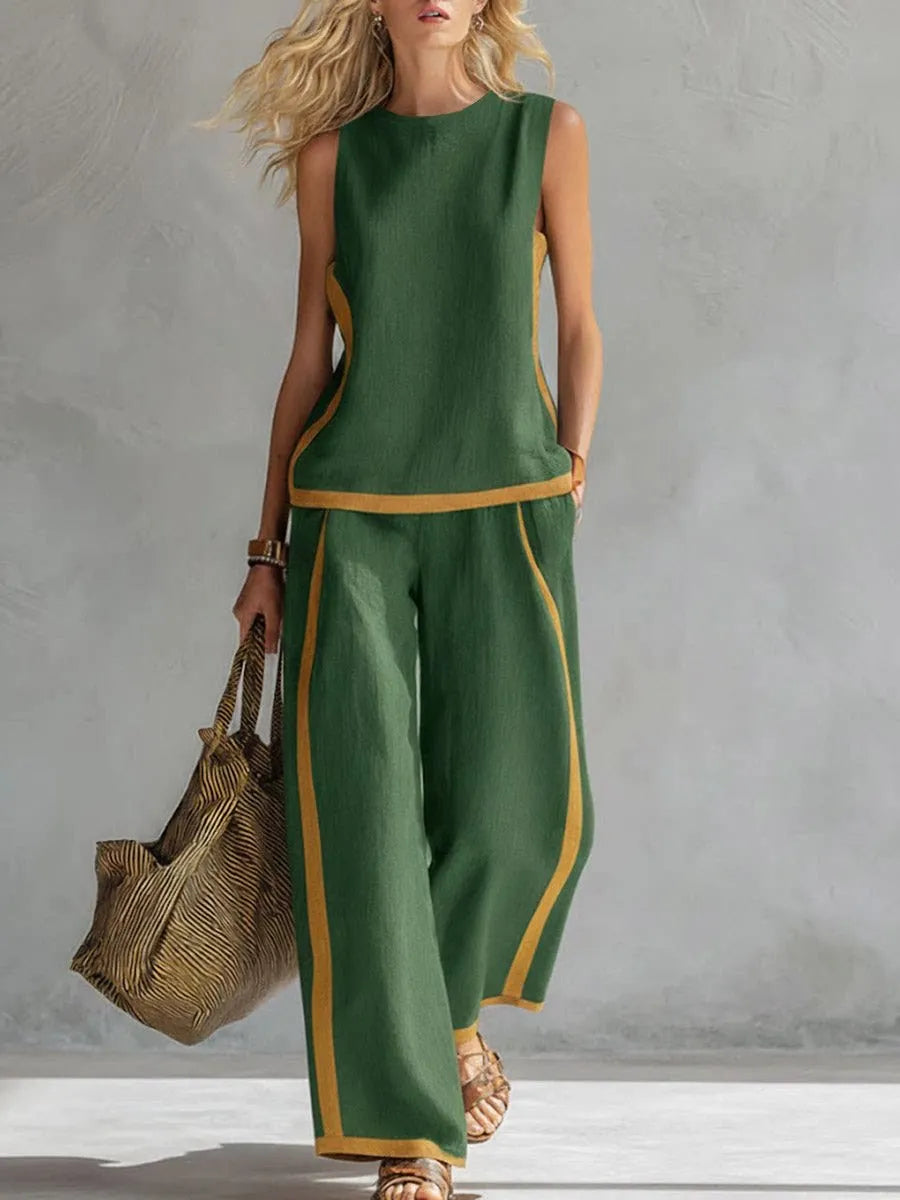 Contrast Wide-Leg Two-Piece Set — Summer Edition