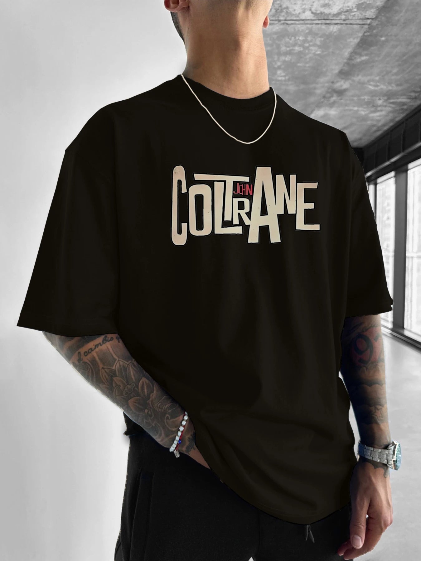 John Coltrane Name Art Printed T-Shirt Jazz Legend Commemorative Summer Hundred Casual Printed Men's T-Shirt
