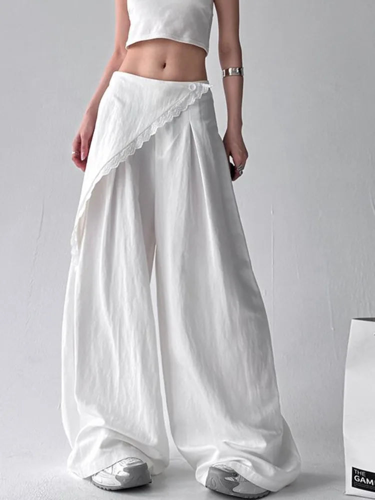 High-waisted straight-leg trousers – Two-piece lace effect