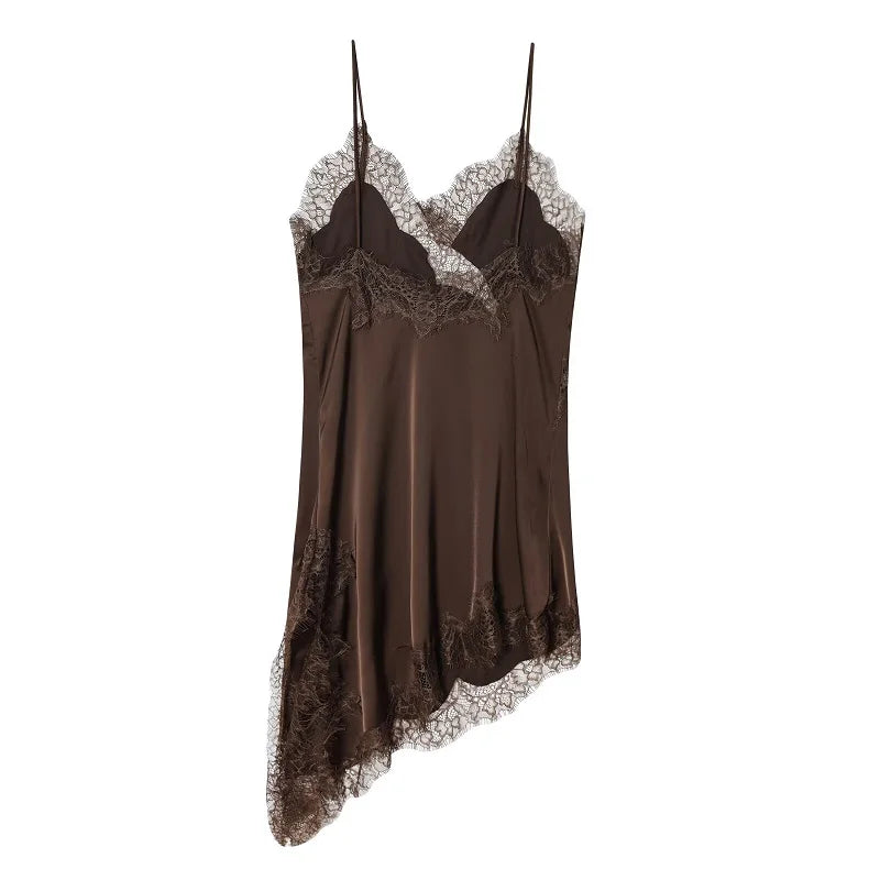 Lace Slip Mini Dress Women Satin Backless Summer Dress Woman Asymmetric Party Women's Dress Sexy Beach Dresses for Women