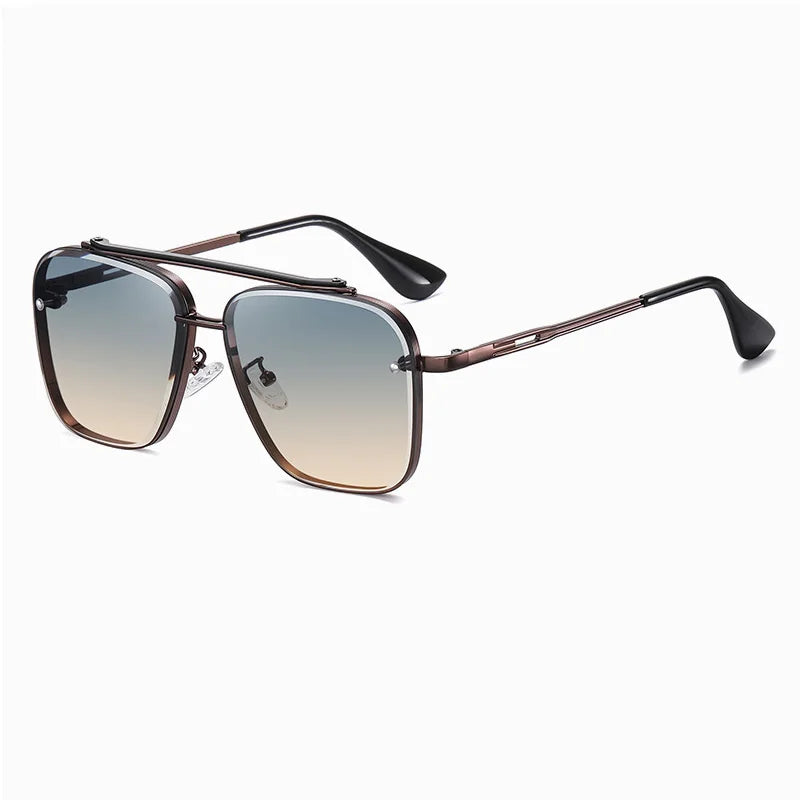 Nouvelles Lunettes de Soleil Dégradées pour Hommes, Monture Métallique Tendance, Grande Taille, Design de Marque, Luxe, Lunettes de Soleil Homme
