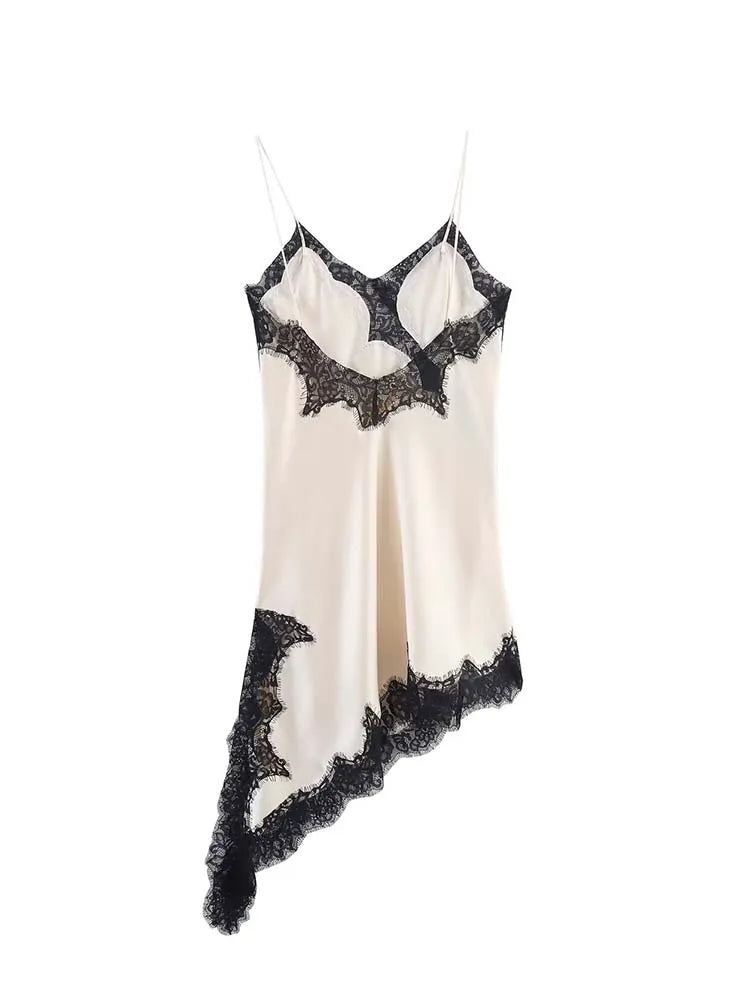 Mode Féminine Sexy Col V Dentelle Élégante Robe Halter Asymétrique Ourlet Robe 2026 Été Nouvelle Mode Vacances Fête Robes de Plage