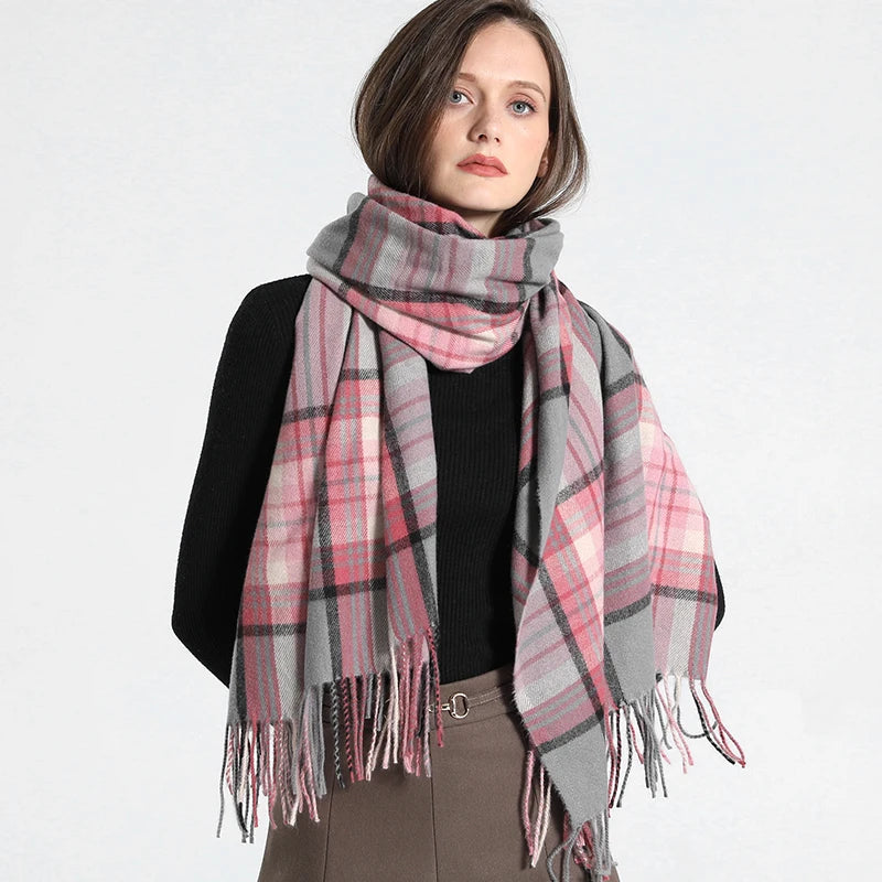 Women's Checkered Shawl Scarf – Soft & Warm Cashmere | 14 Colors