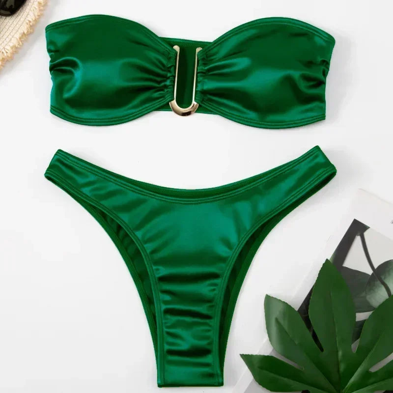 High Waist Bandeau Bikini Set – Push-Up Swimsuit for Women