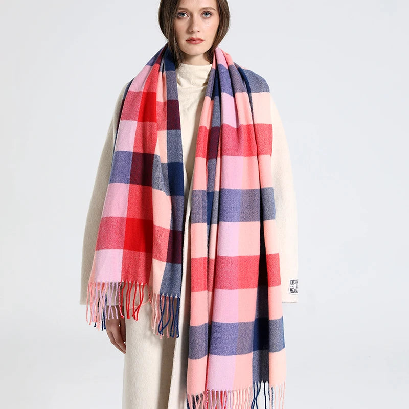Women's Checkered Shawl Scarf – Soft & Warm Cashmere | 14 Colors