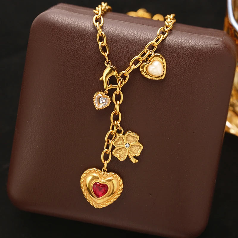 Heart-Shaped Rhinestone Choker Necklace – Waterproof Stainless Steel | GANEMLY