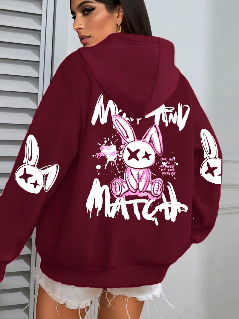 Hoodie Femme Imprimé Lapin – Style Streetwear Harajuku