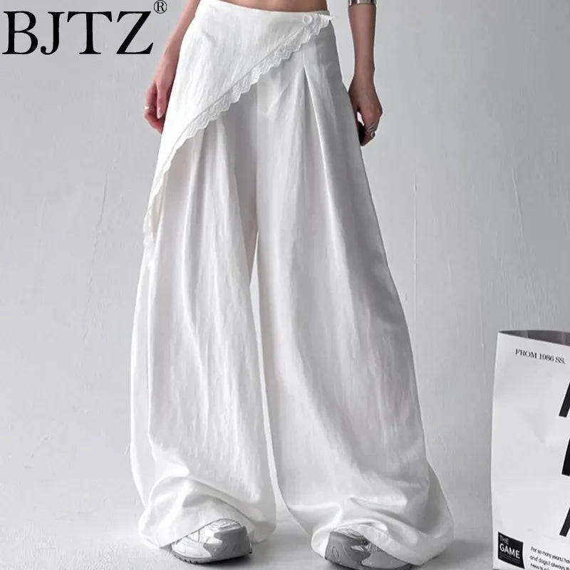 High-waisted straight-leg trousers – Two-piece lace effect