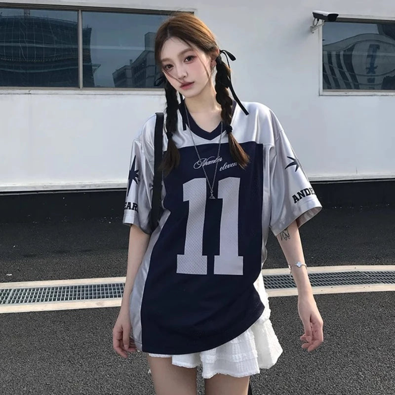 Streetwear Basketball T-Shirt – Oversized Striped Jersey with Letter Print