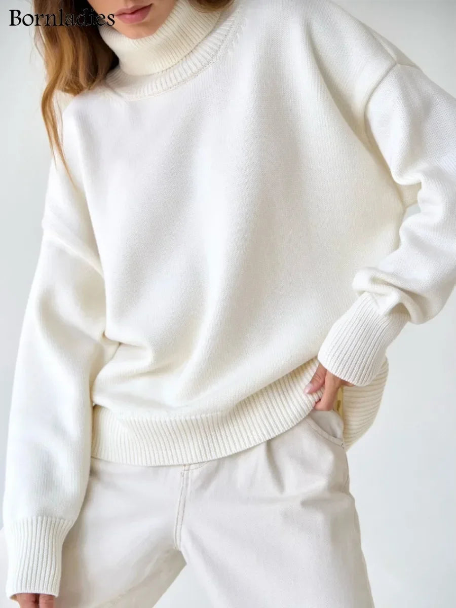 Bornladies Women Turtleneck Sweater CHIC Autumn Winter Thick Warm Pullover Top Oversized Casual Loose Knitted Jumper Female Pull