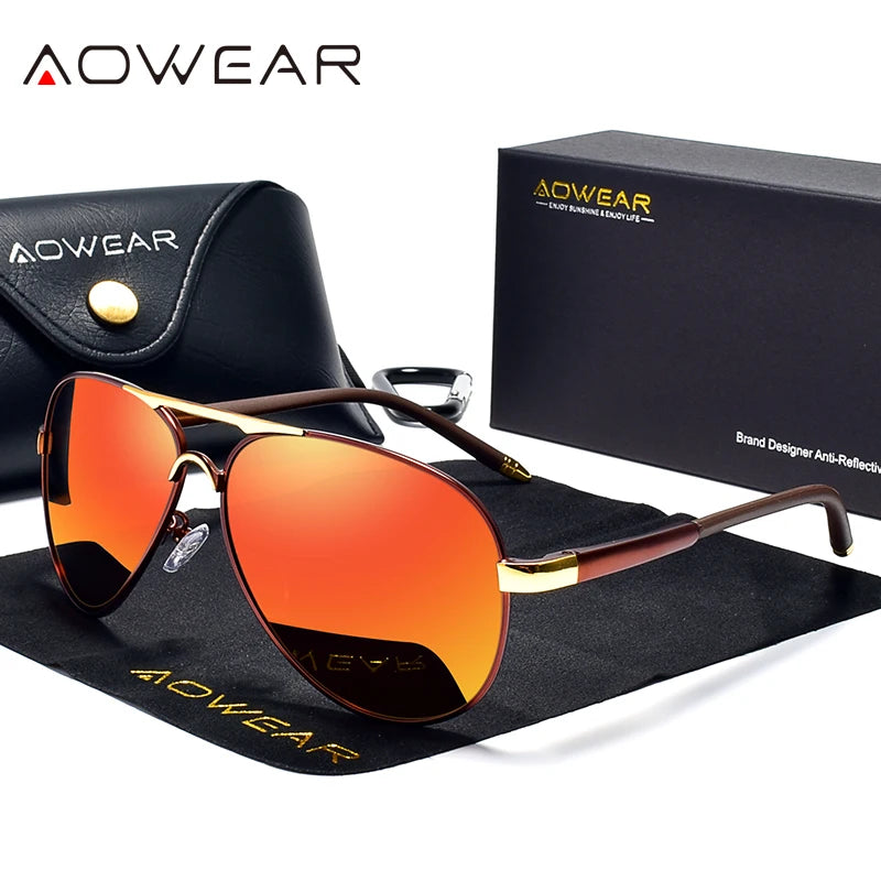 Lunettes de soleil aviateur AOWEAR – Polarisées Miroir UV400 Homme