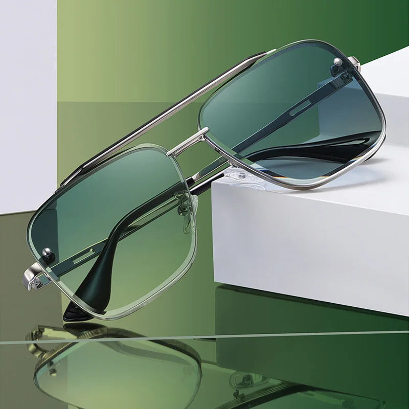 Nouvelles Lunettes de Soleil Dégradées pour Hommes, Monture Métallique Tendance, Grande Taille, Design de Marque, Luxe, Lunettes de Soleil Homme