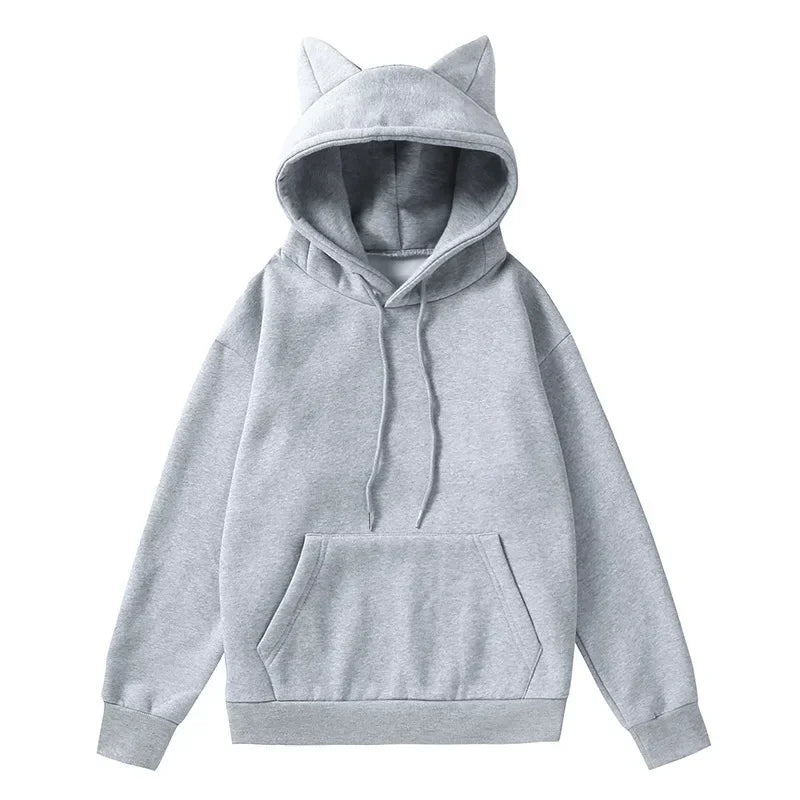 Spring And Autumn New Style Foreign Trade Women's Cat's Ears (Steamed Cat-Ear Shaped Bread) Design Hooded Fleece Sweater Fashion