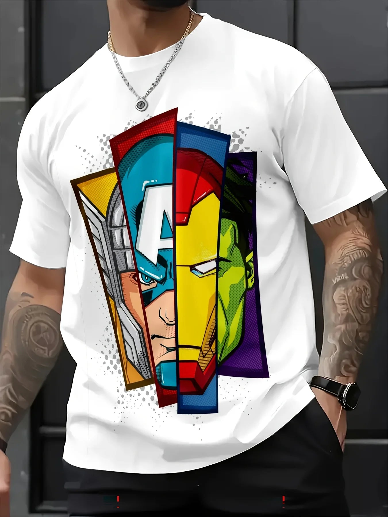 Summer Marvel Superhero Block Printed Short Sleeve Men's Street Round Neck Short Sleeve Top