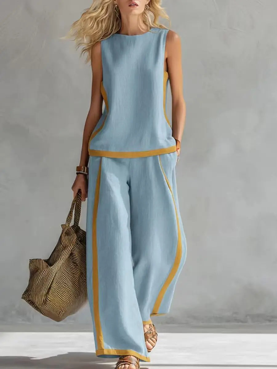Contrast Wide-Leg Two-Piece Set — Summer Edition