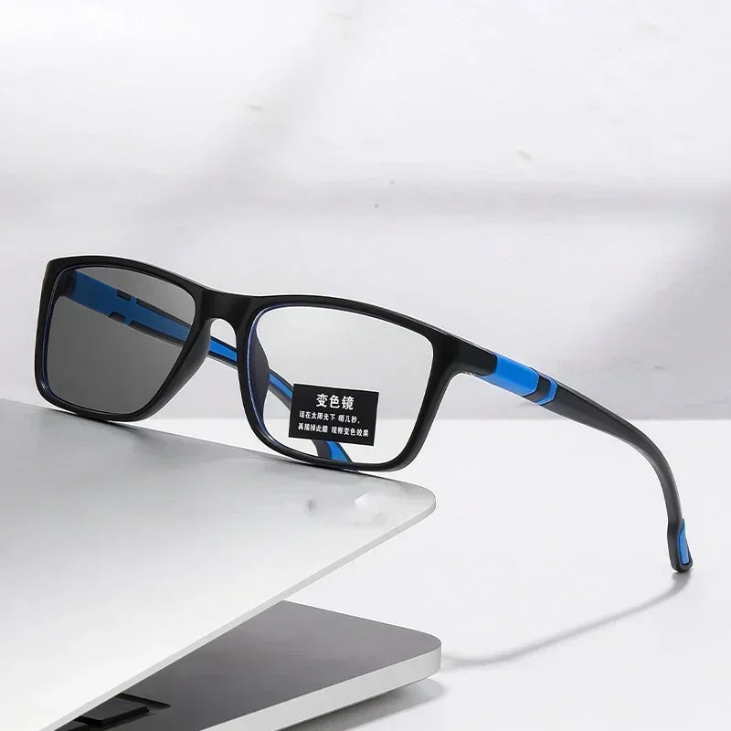 Photochromic Anti Blue Light Outdoor Sports Cycling Ultra Light High-definition Color Changing Myopia Glasses 0 -0.5 -0.75 -1.25q