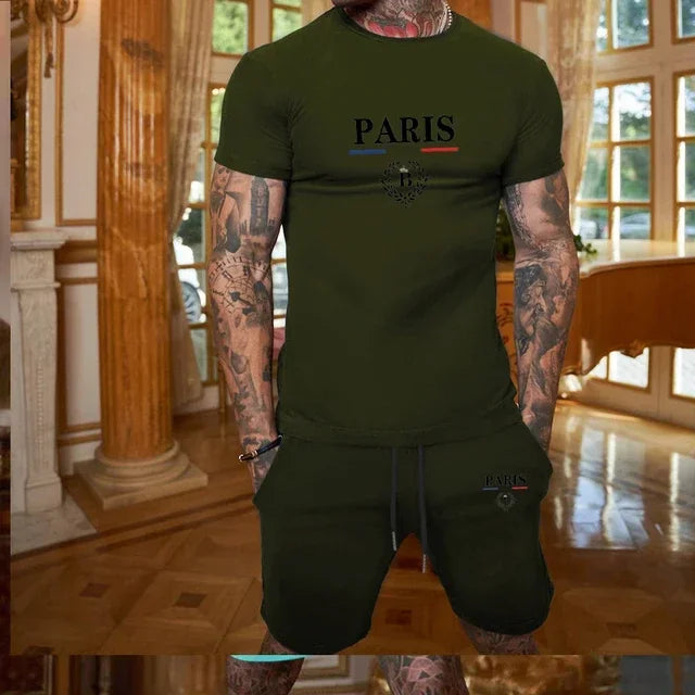 New Summer Men's Fashion Short sleeved T-shirt and Shorts 2-piece Set Sportswear Fashion Slow Running Casual Men's Set