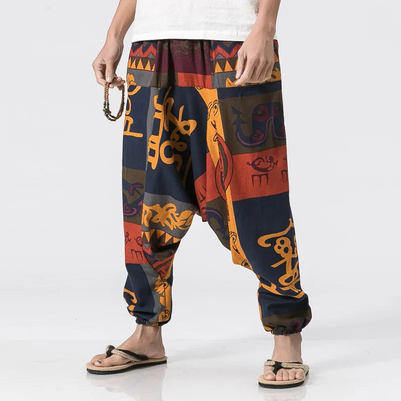 Men's Vintage Harem Pants Loose Fit  Breathable Lightweight Hip Hop Trendy Streetwear Drop Crotch Trousers Stylish Long Pants