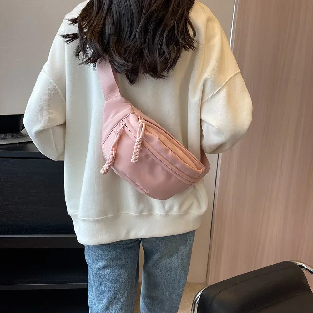 Chest Banana Bag for Women Sling Crossbody Waist Pack Canvas Running Waist Bag Casual Fanny Packs Sport Half Moon Belt Bag