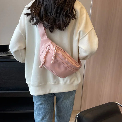 Chest Banana Bag for Women Sling Crossbody Waist Pack Canvas Running Waist Bag Casual Fanny Packs Sport Half Moon Belt Bag