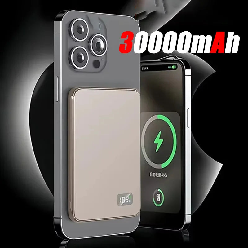 For IPHONE Ultra-thin 500000mAh Mobile Power Bank MagSafe Magnetic Wireless Fast Charging Portable Electronic Display For iPhone