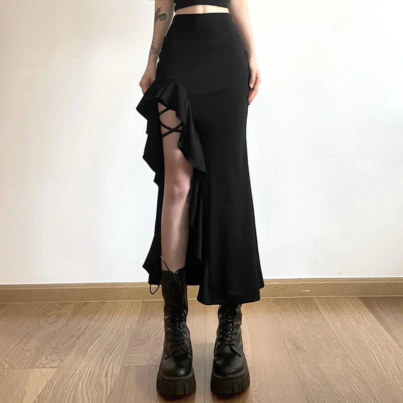 Jupe fendue lacée femme – Coupe ajustée, Longueur cheville, Style chic décontracté