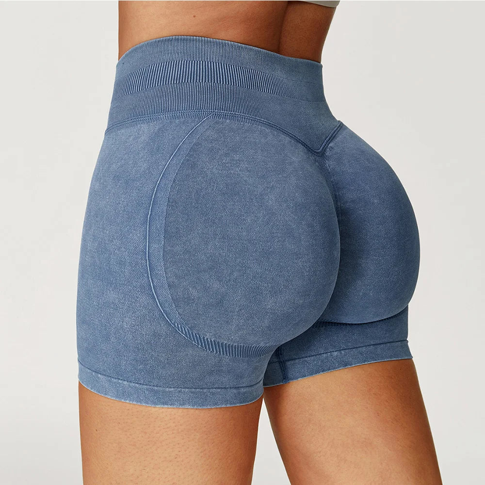 Short de yoga taille haute pour femme, délavé au sable, short de sport, short de fitness, short de course à pied, short de gym, short galbant