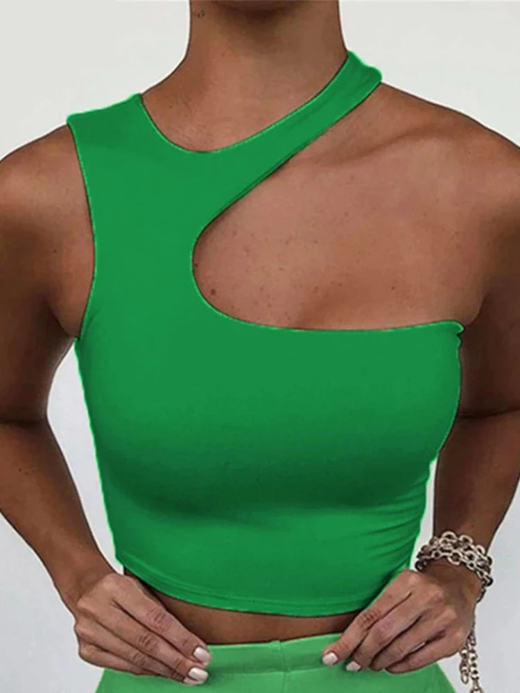 Cut Out Sexy Crop Off Shoulder Solid Skinny Sport Short Tops Women Tank Irregular Summer Tube Tops