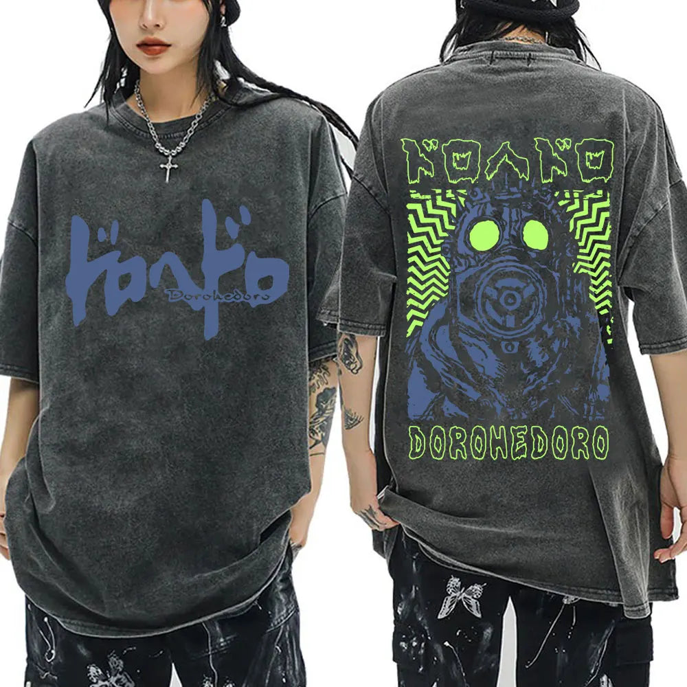 2026 Japanese Anime Dorohedoro Kaiman Vintage Washed T-shirt Men Women Cool Manga Graphic T-shirts Gothic Horror Tee Shirt