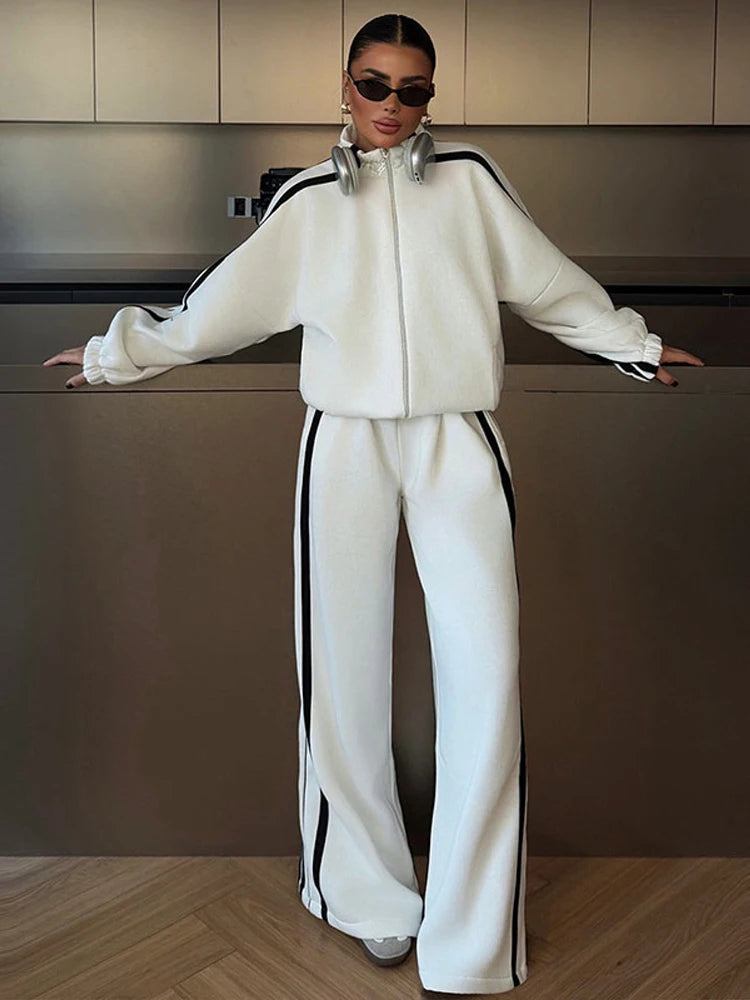 Ensemble Hoodie Femme 2 Pièces – Pantalon Large Bicolore