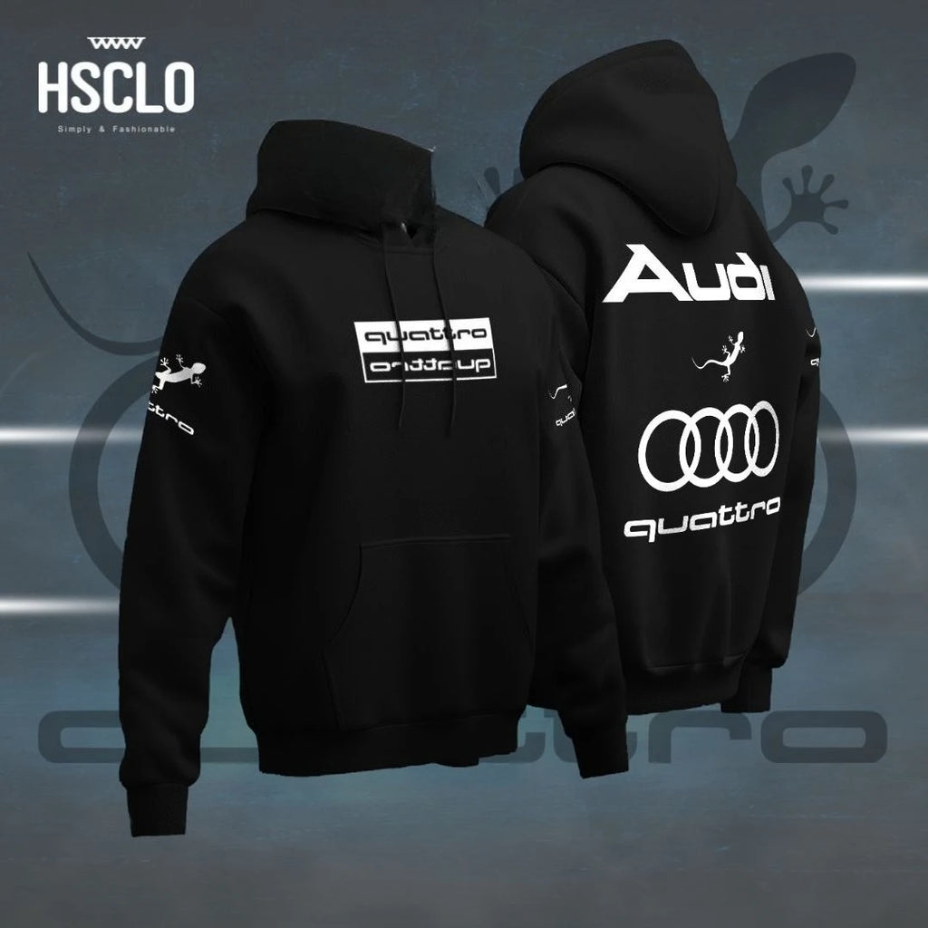 Hoodie Audi Quattro Noir - Sweat Polaire Manches Longues Unisexe