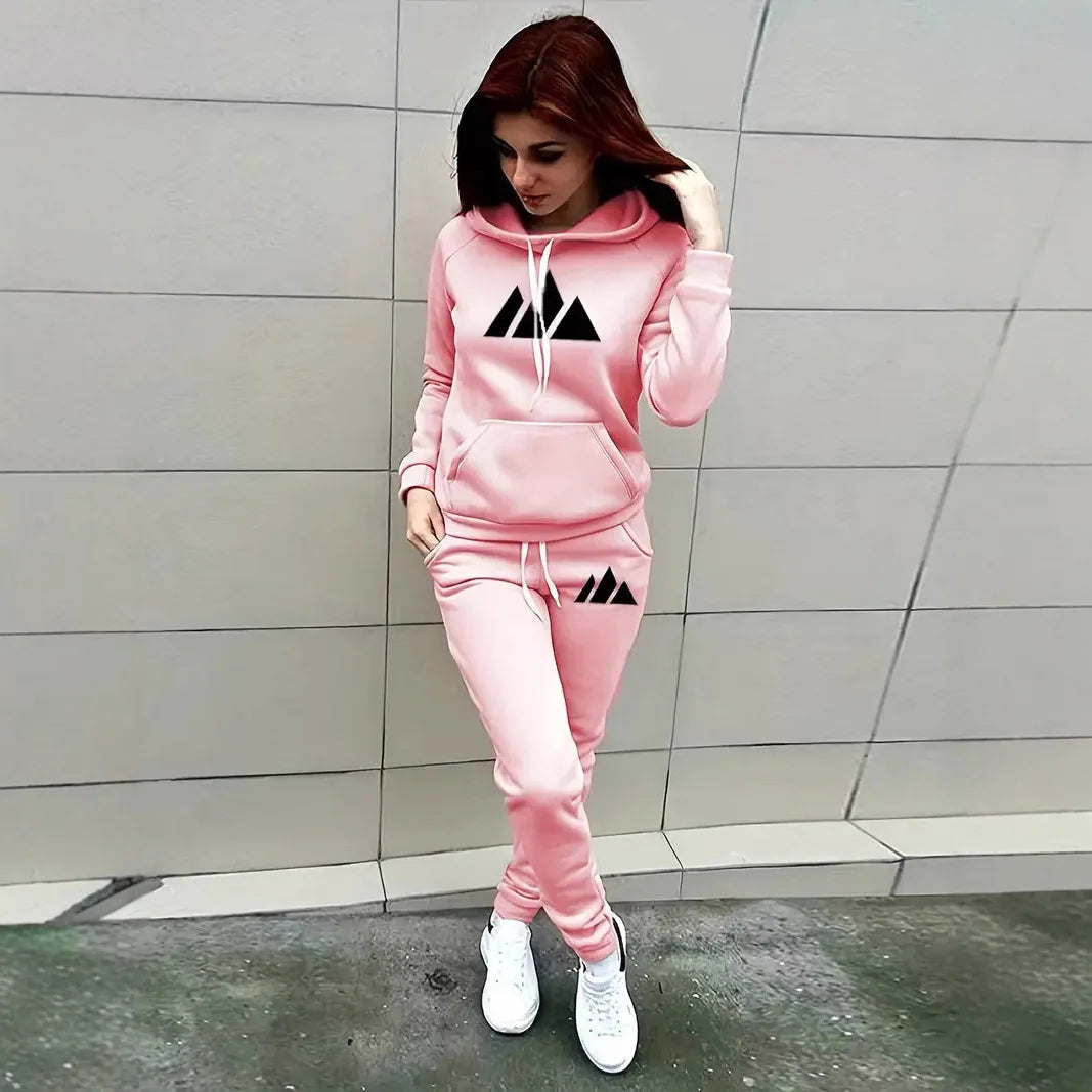 Ensemble Sport Femme Automne - Sweat à Capuche et Pantalon Imprimé