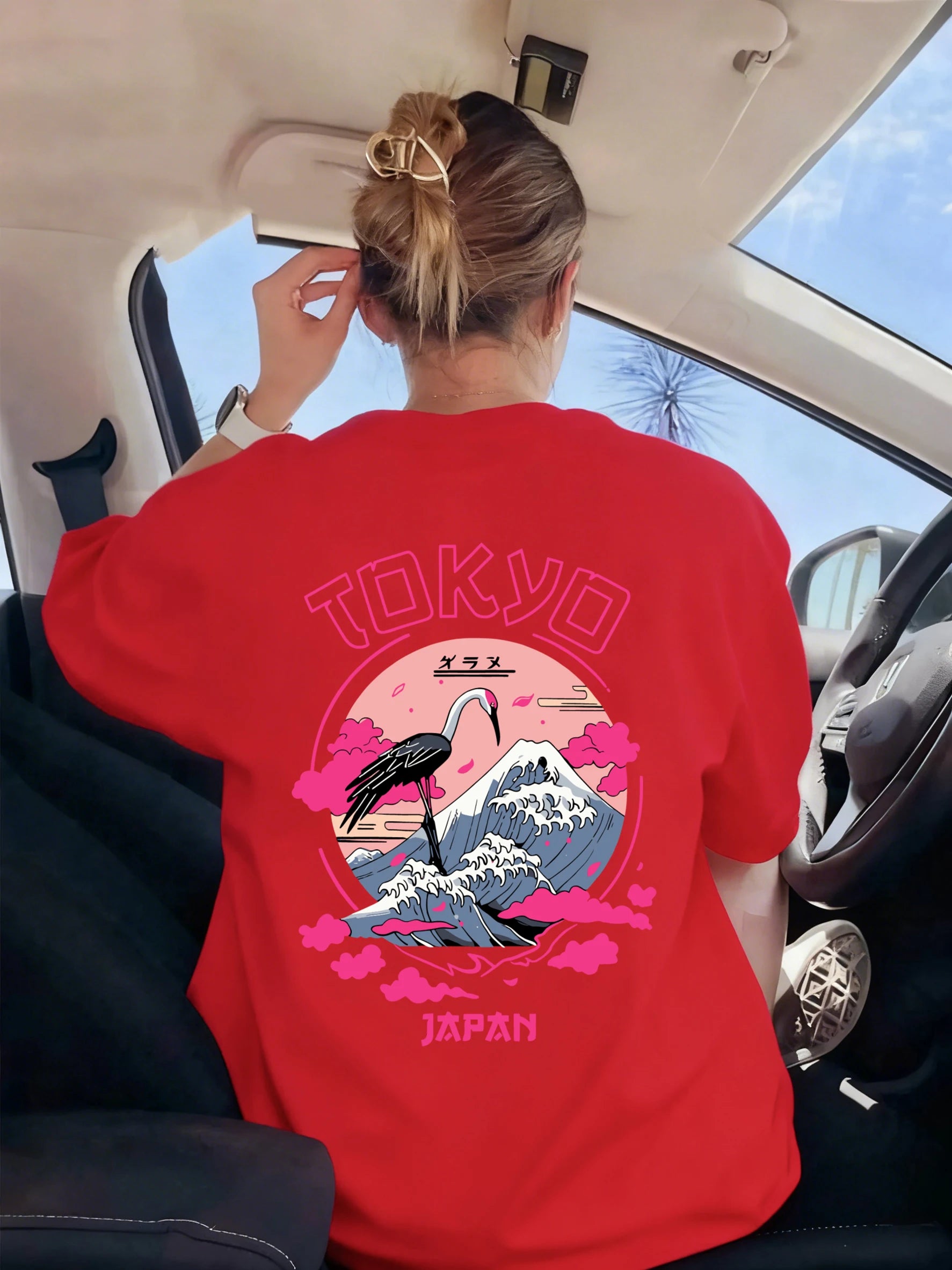 Tokyo Japan Crane Waves Prints Women T-Shirt Trendy Crewneck Tee Shirts Hip Hop Summer Clothes Y2K Woman Soft Short Sleeve