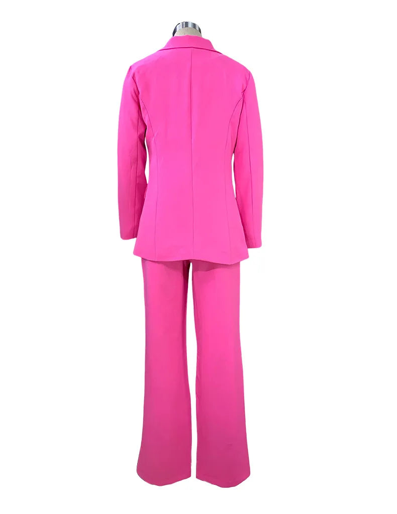 BAMBOOBOY Elegant Solid Long Sleeve Blazer Suit and Pants Two 2 Piece Set for Women Spring Autumn Classic OL Street Outfit