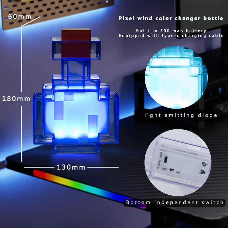 Lampe Potion Minecraft - Veilleuse LED 7 Couleurs Rechargeable