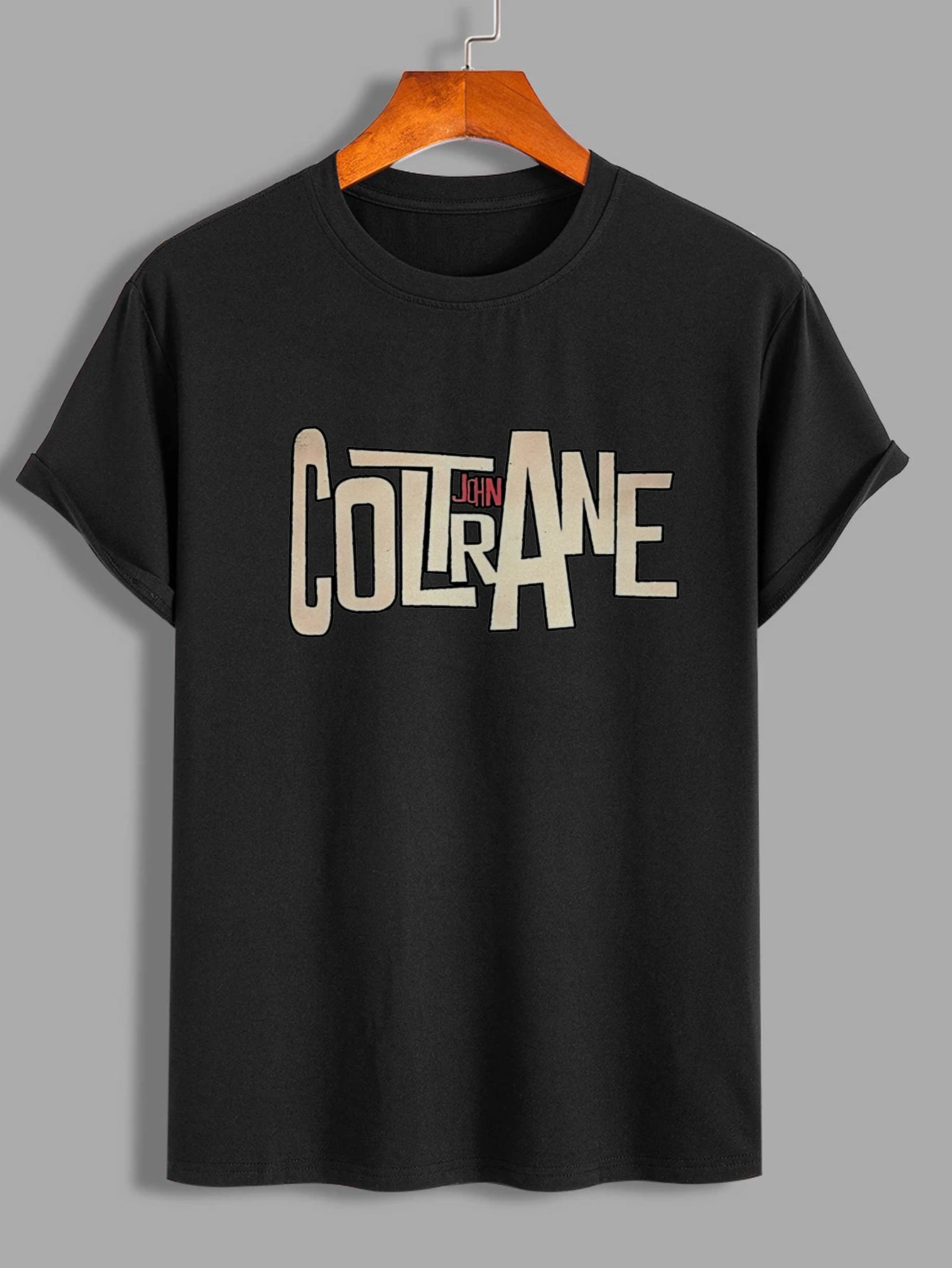 John Coltrane Name Art Printed T-Shirt Jazz Legend Commemorative Summer Hundred Casual Printed Men's T-Shirt
