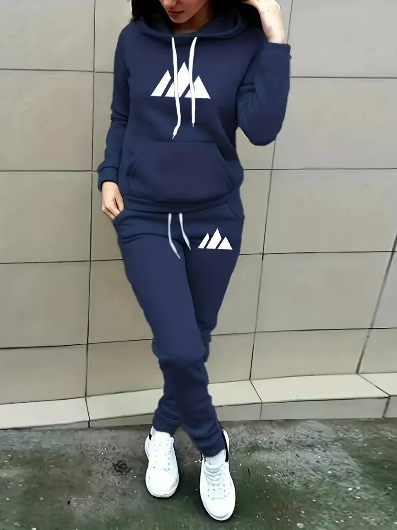 Ensemble Sport Femme Automne - Sweat à Capuche et Pantalon Imprimé