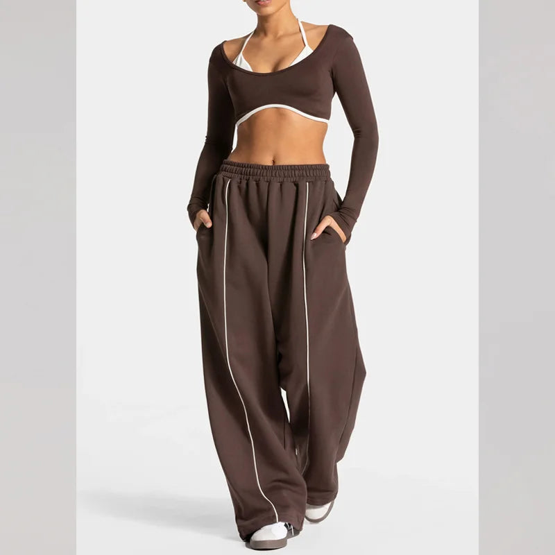 Pantalon Sport Femme Large Taille Haute - Jogging Yoga Fitness Poches