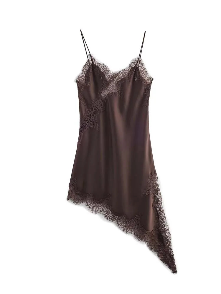 Mode Féminine Sexy Col V Dentelle Élégante Robe Halter Asymétrique Ourlet Robe 2026 Été Nouvelle Mode Vacances Fête Robes de Plage