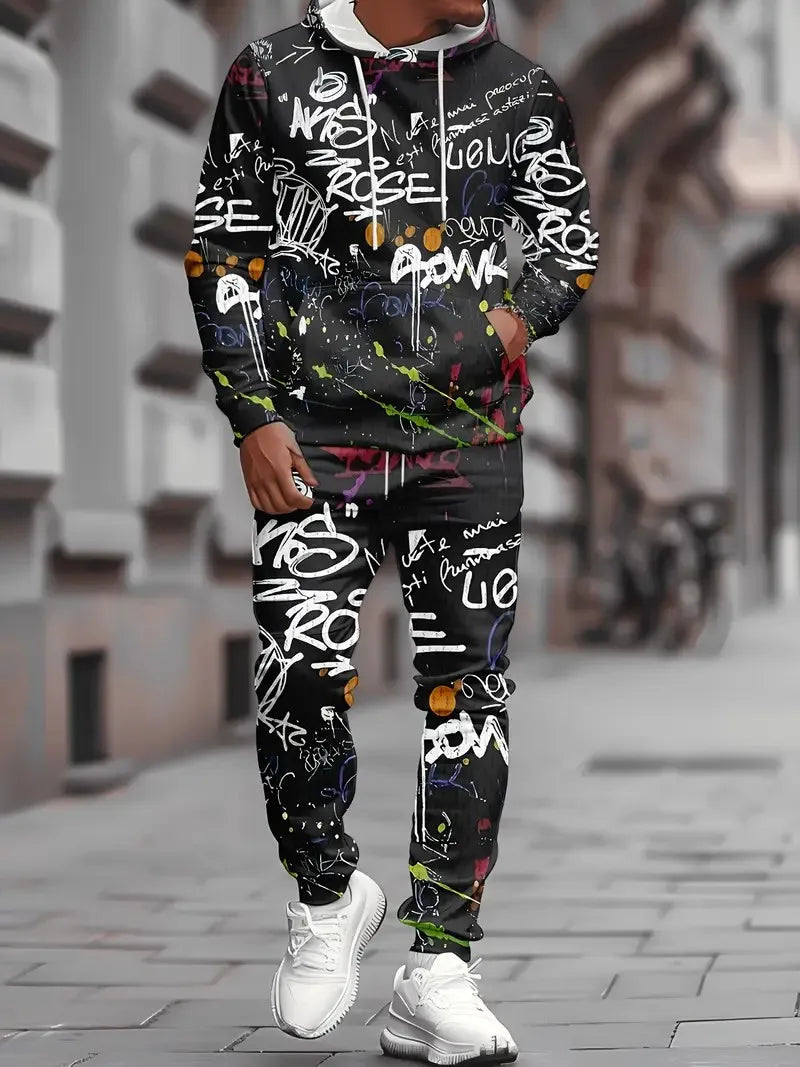 Men's 3D Graffiti Hoodie Set – Casual Spring/Autumn Sweatshirt