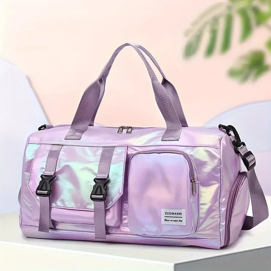 Large Capacity Women'S Nylon Travel Duffel Bag,Weekender Gym Tote with Shoe Compartment, Versatile Sports & Fitness Carry-On